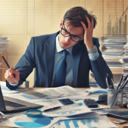 Man looking at paperwork thinking of questions to ask his financial advisor.