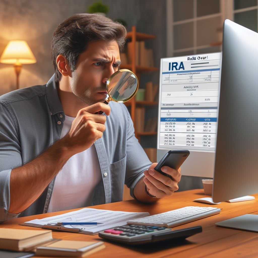man looking at computer thinking about disadvantages of a 401k rollover
