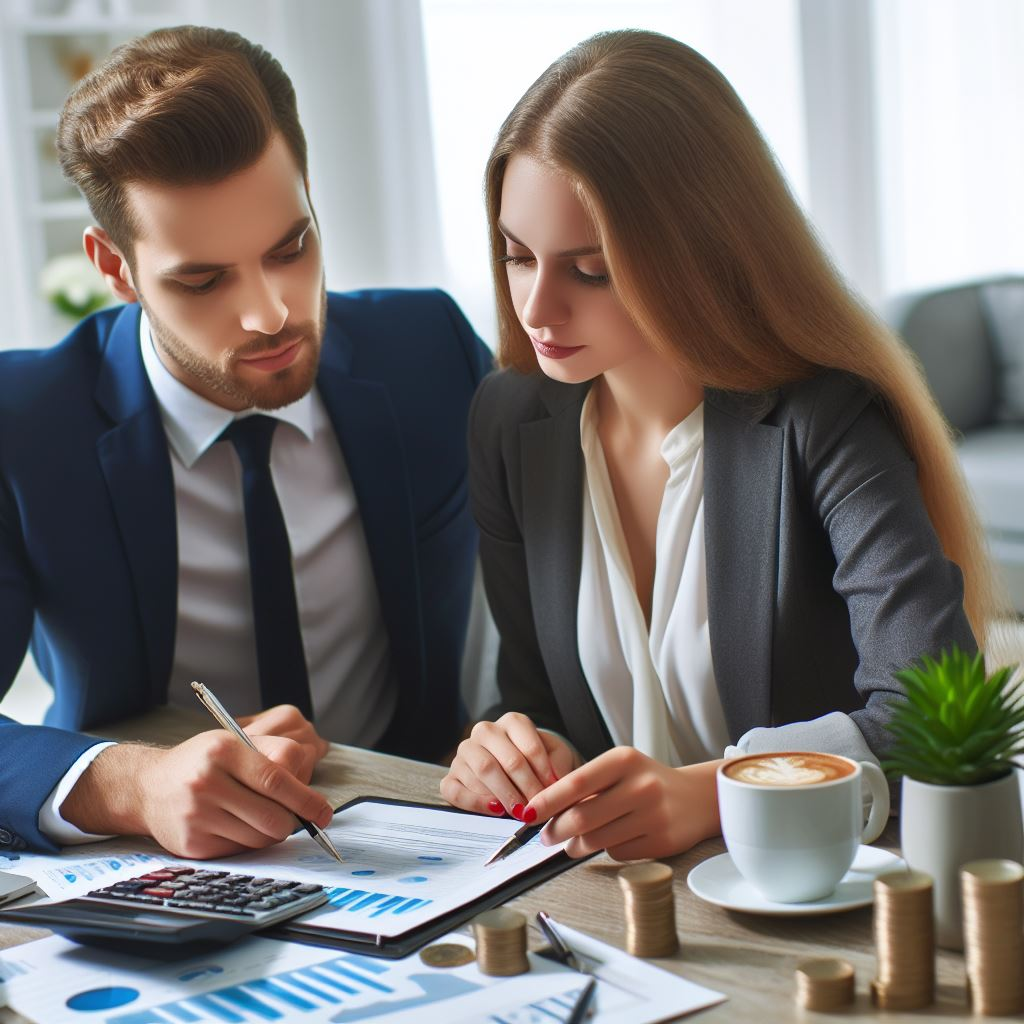 Man and woman looking at paper to determine best solution moving forward.