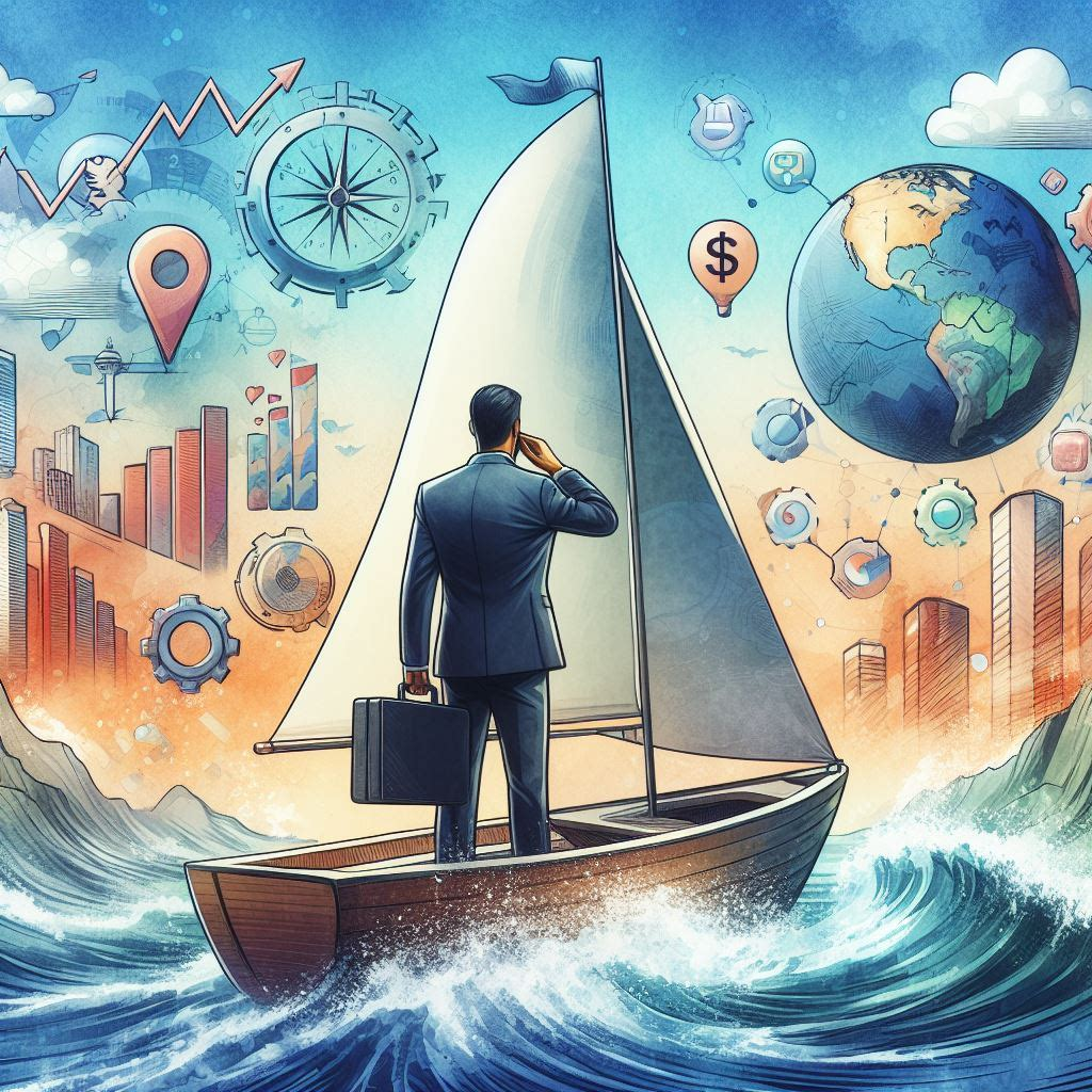 Man on sailboat with briefcase