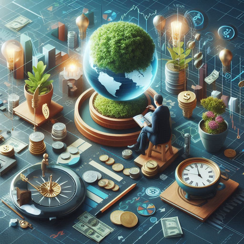 Picture of a globe, clock and other objects someone is trying to navigate around.