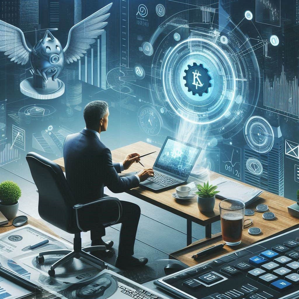 man sitting at computer desk looking forward at a massive projected image.
