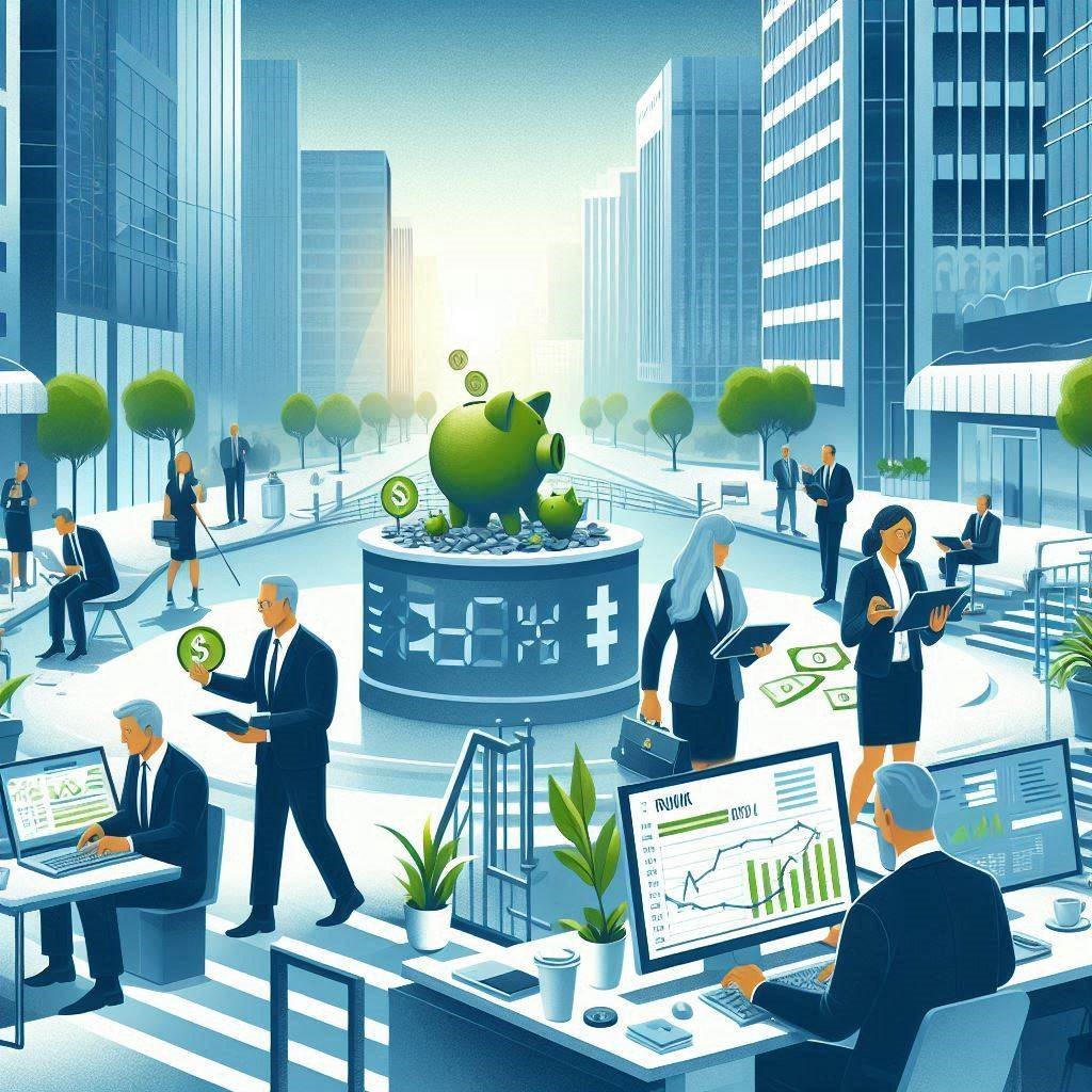 Business people walking around a city