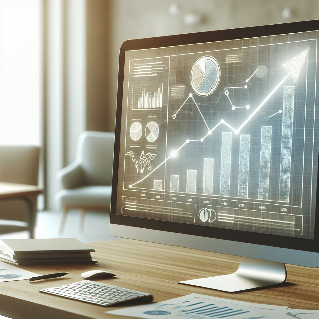 Computer screen with a chart on it in which it grows as it moves to the right.