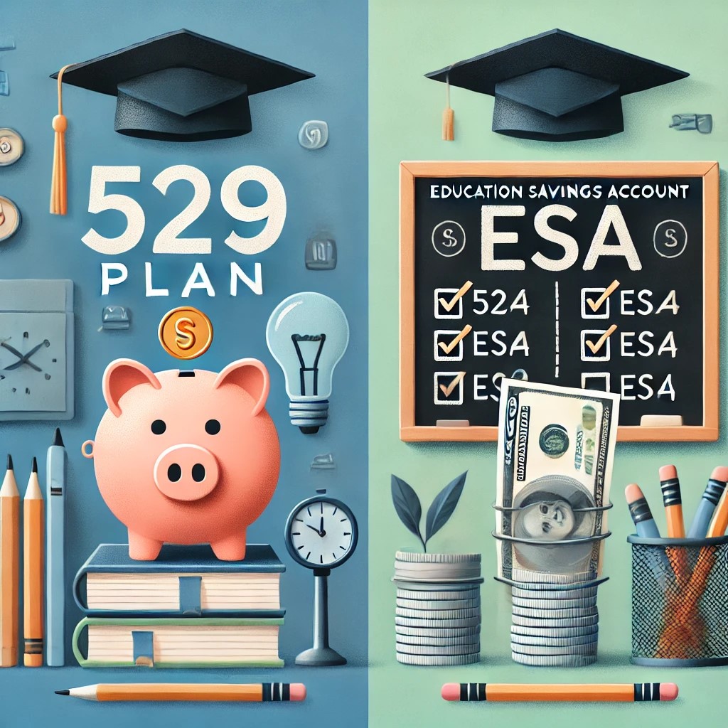 Split screen with 529 Plan on the left and ESA on the right.