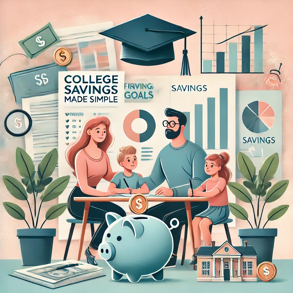 Husband and wife sitting at table with children planning for college savings