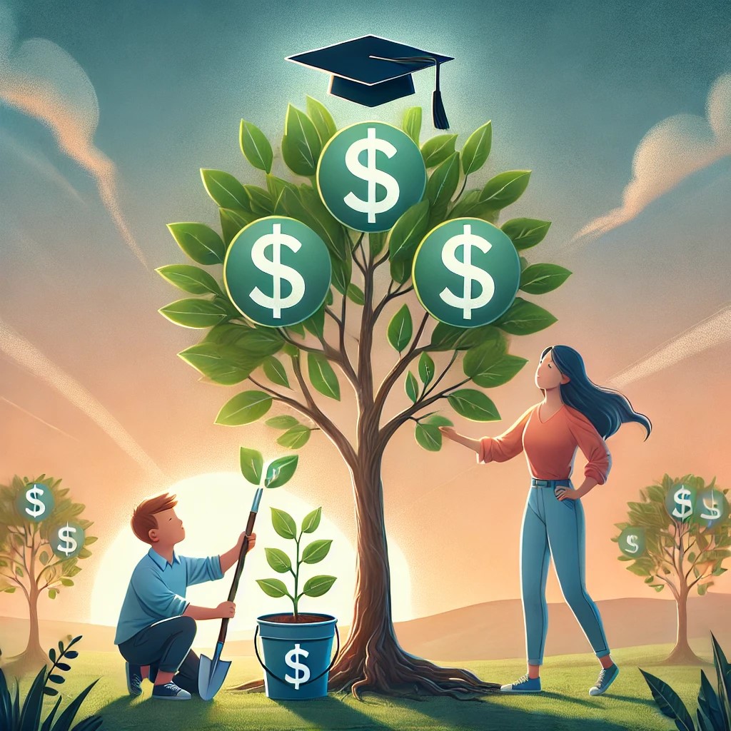 Tree with dollar signs on it indicating growth.