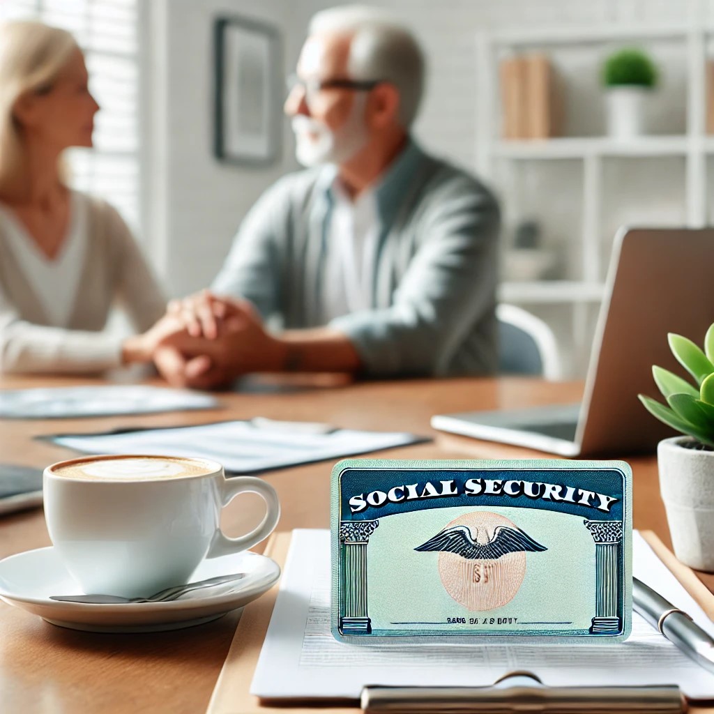 Man and woman holding hands reviewing Social Security topics