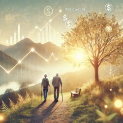 Man on woman on walking path in mountains.