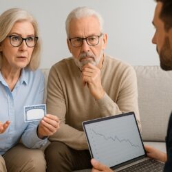 Elder man and woman sitting with a Financial Advisor