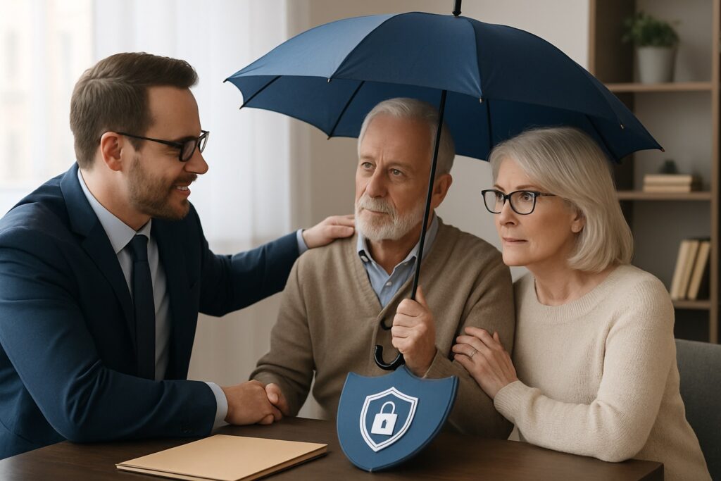 Elder man and woman with a financial advisor.
