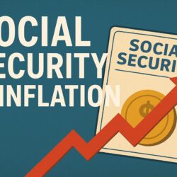 Arrow point upwards and to the right with the words Social Security & Inflation