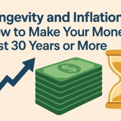 Arrow pointing up and to the right, stack of money and an hour glass.